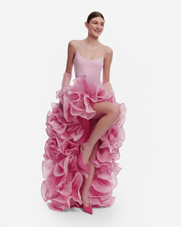 Chic Pink High - Low Ruffle Evening Dress