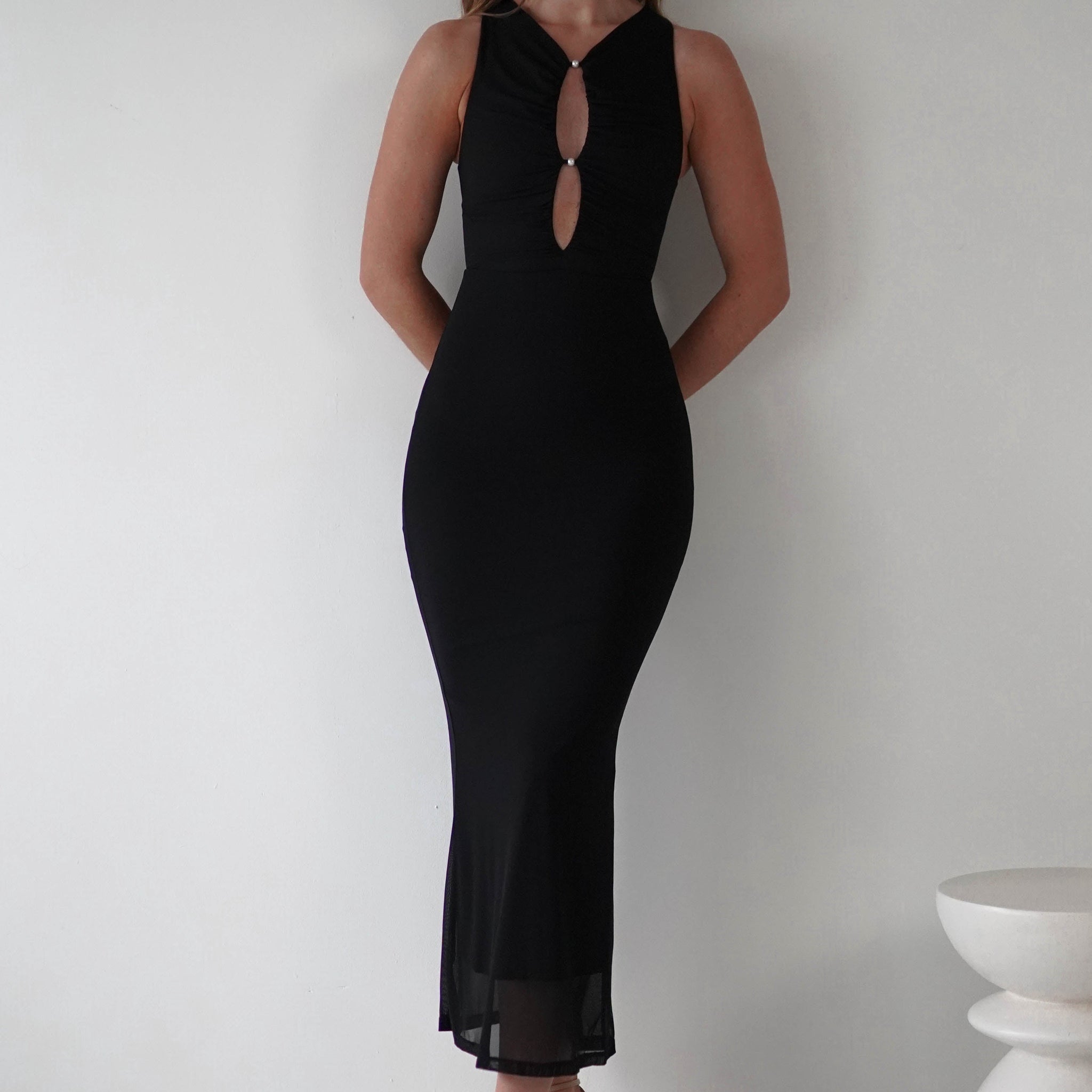 Hallie Mesh Bodycon Maxi Dress | Black