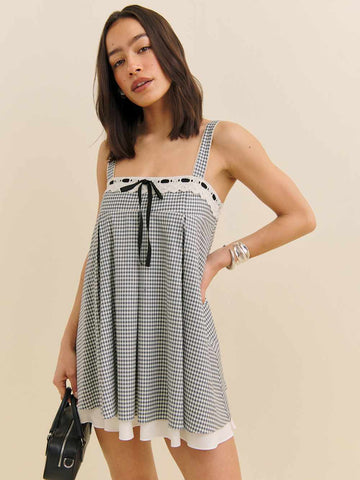 Chic Plaid Fake Two-Piece Lace Dress