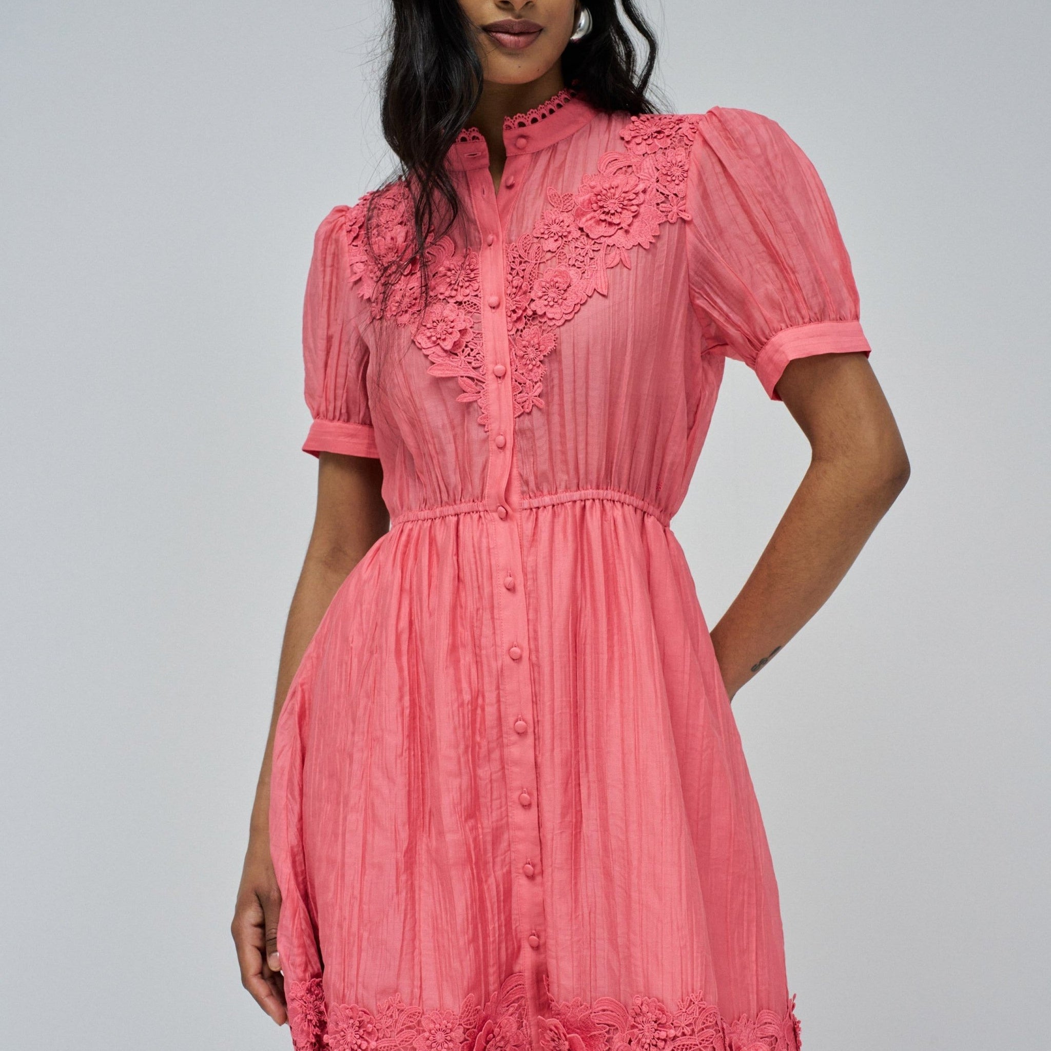 Embroidered flower short shirt dress
