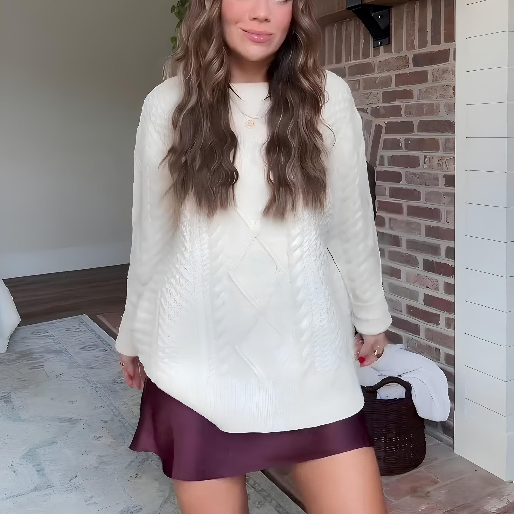 Burgundy Mini Skort & Cable Knit Sweater Set
