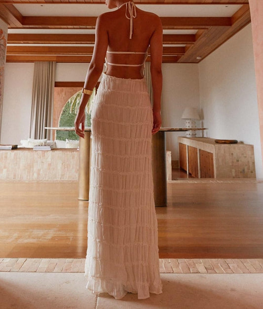 Halter Neck Tiered Ruffle Maxi Dress