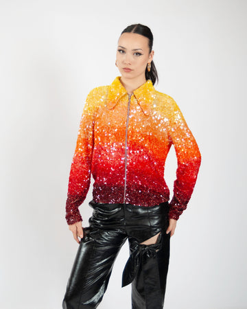 Gradient Sequin Zip - Up Jacket