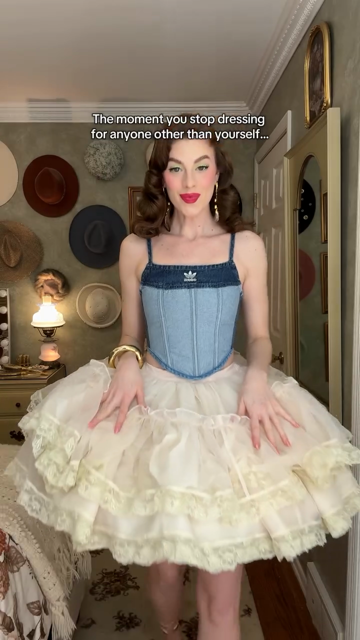 Denim Corset Top & Ruffled Tulle Skirt Set