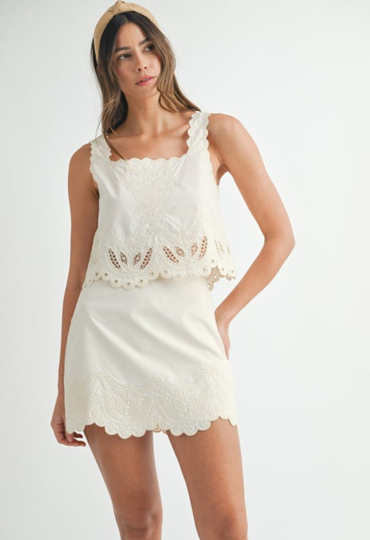 White Eyelet Embroidery Two - Piece Skirt Set
