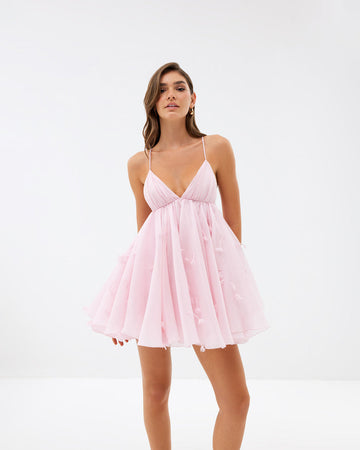 Linen Handmade Flower Mini Dress