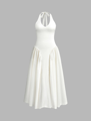 Semi-Sheer Halter Backless Zipper Low Cut Dress
