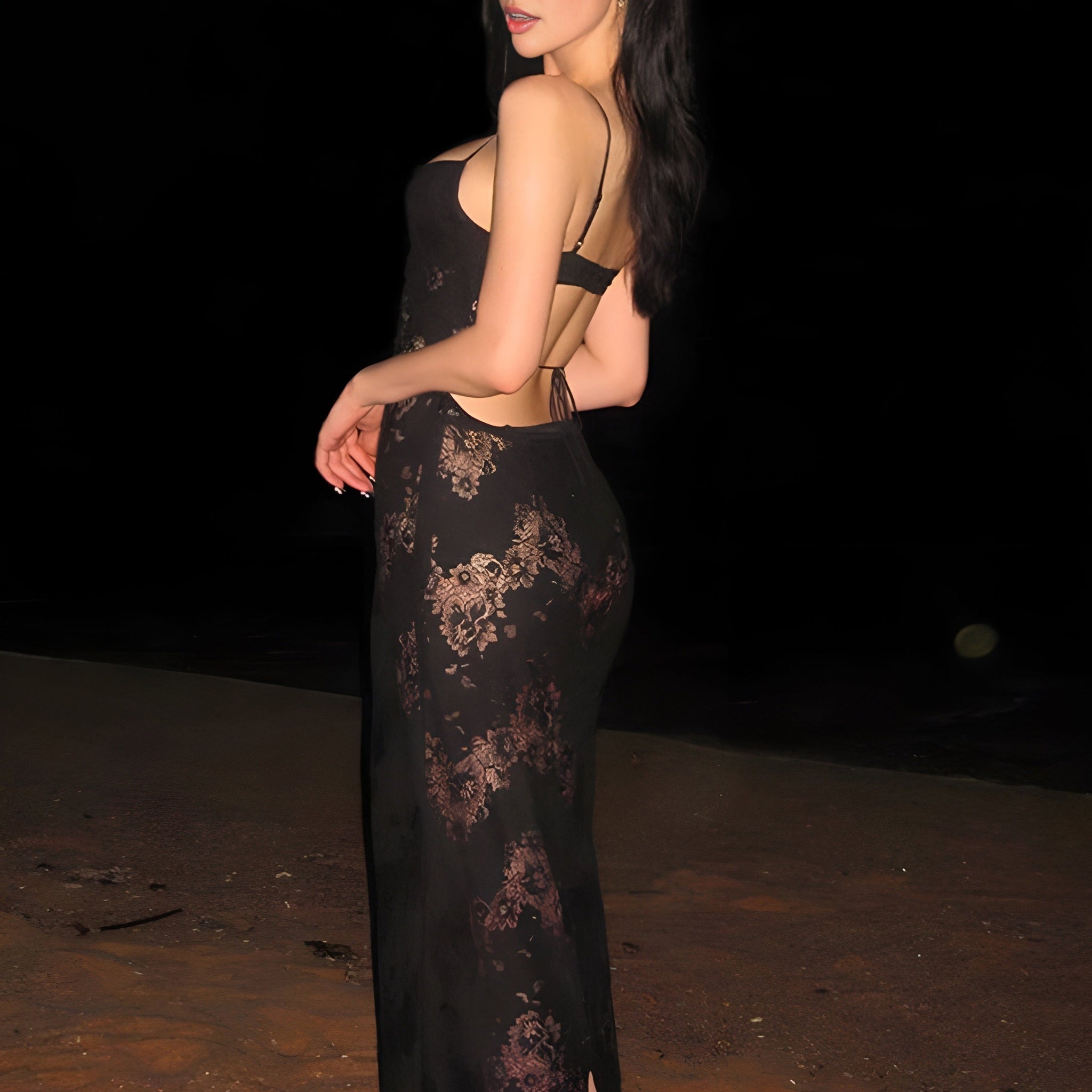 Floral Semi-Sheer Cami Long Dress