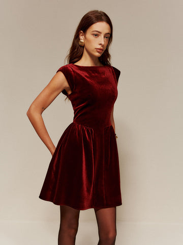 Velvet Pleated Tank Short Dress