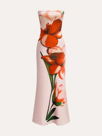 Strapless Floral Print Dress
