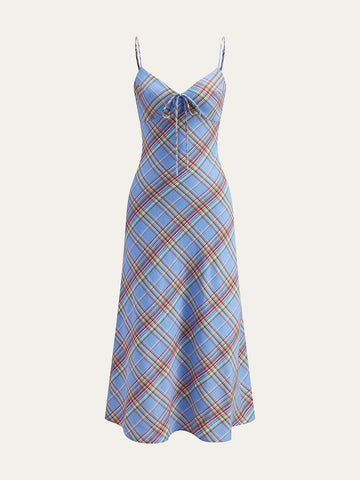 Plaid Bow Front Cami Dress