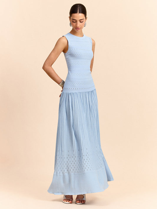 Multi-Knit Pleated Woolen Dress