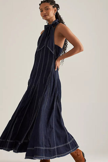 Chic fishtail maxi denim dress
