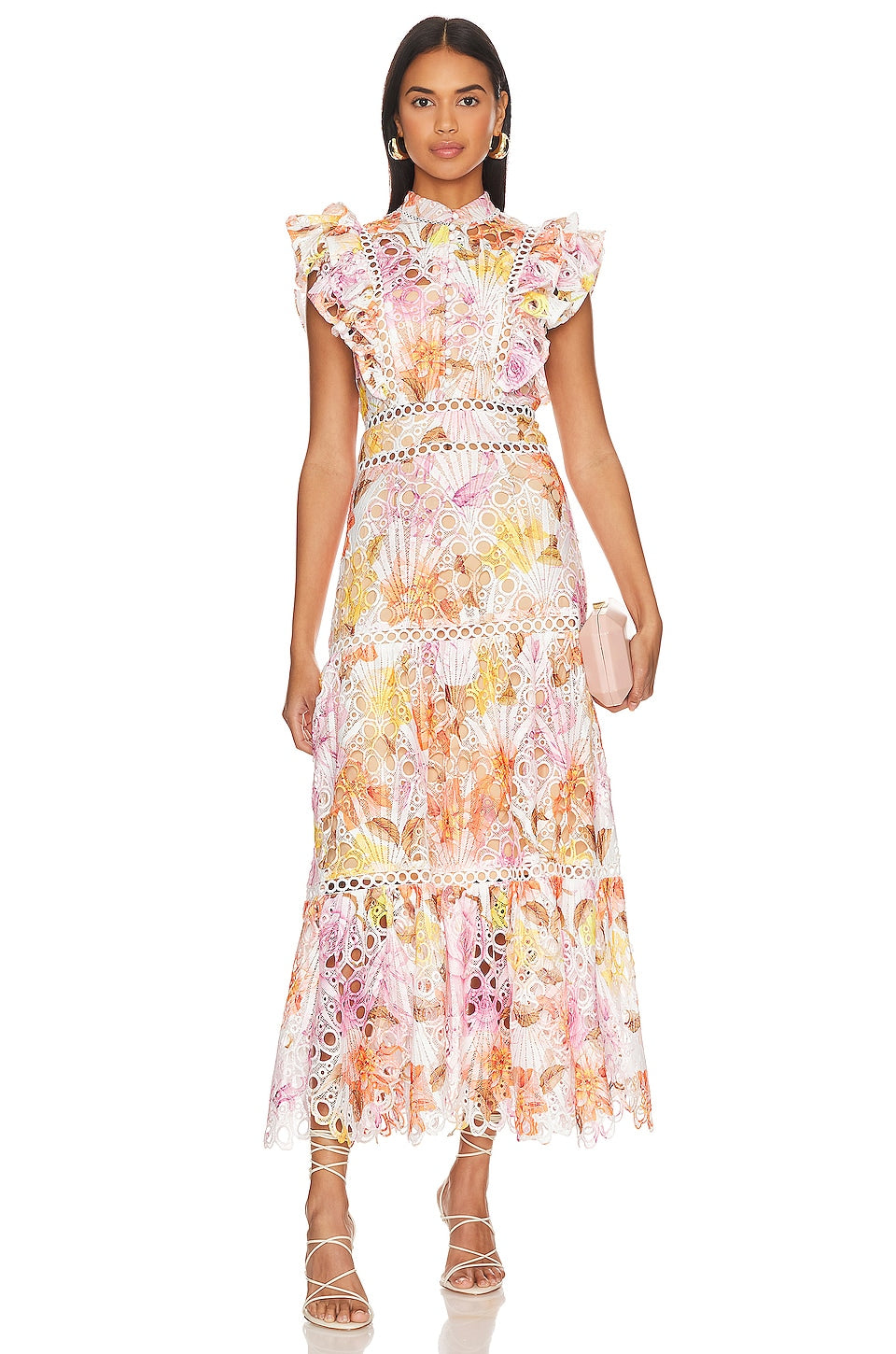 Printed cutout jacquard maxi dress