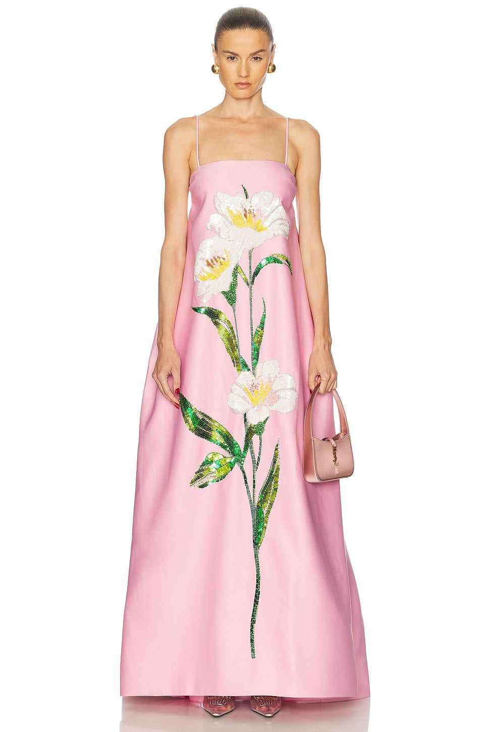 Maxi dress with tulle and floral sequins