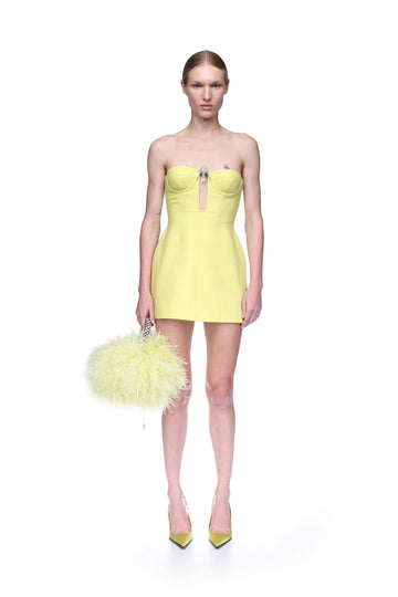 Yellow Strapless Mini Dress with Rhinestone Bow