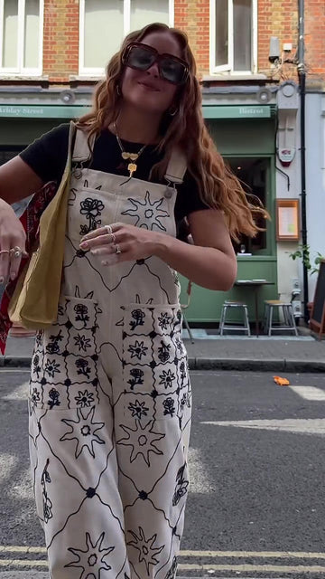 Hand-painted denim overalls with modal cotton T-shirt