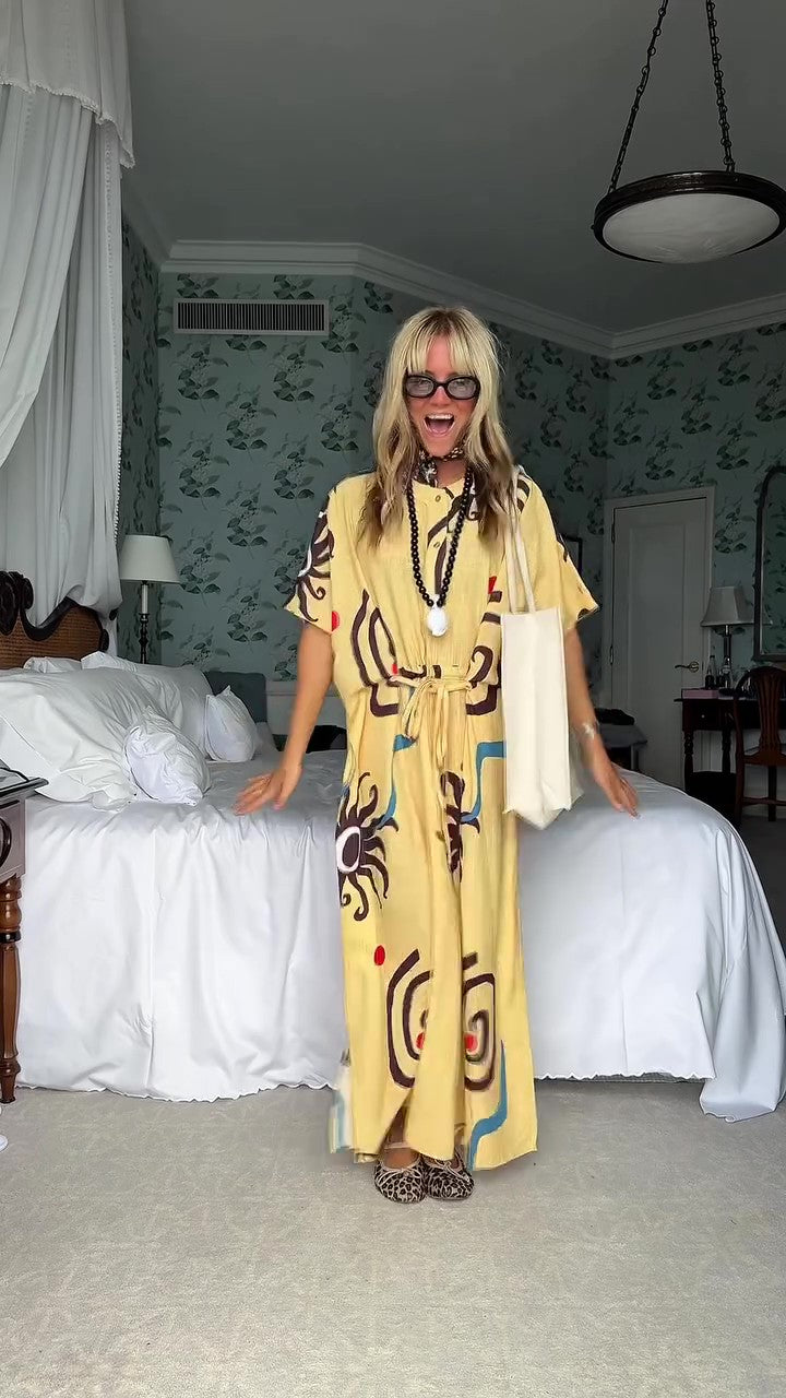 Oversized hand-painted printed waist-length robe