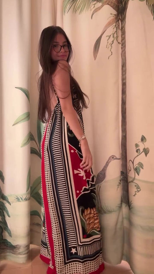 Deep V Resort Print Oversized Dress