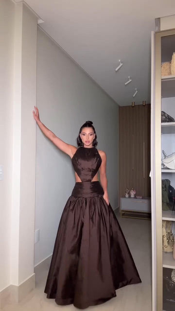 Party satin halter back maxi dress