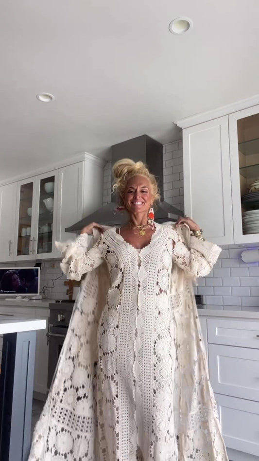 Cotton Hand Crochet Hollow Cardigan and Dress