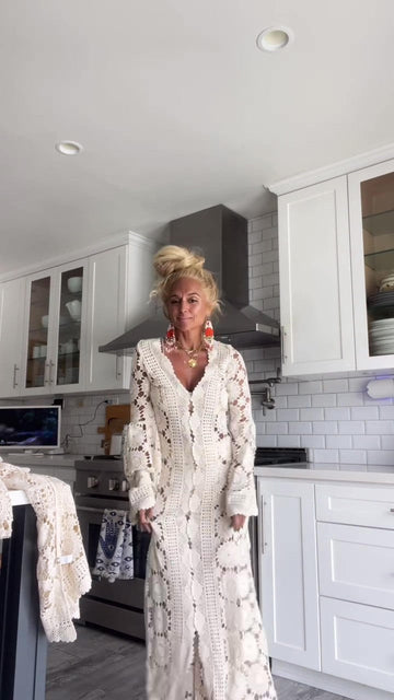 Cotton Hand Crochet Hollow Cardigan and Dress