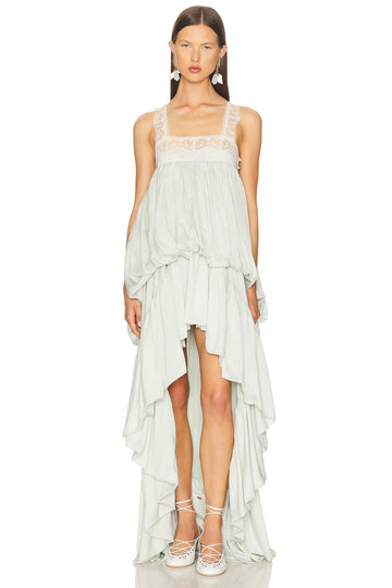 Light Green Asymmetric Ruffled Maxi Dress