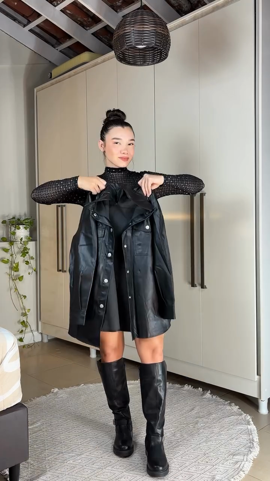 Oversized Black Leather Vest