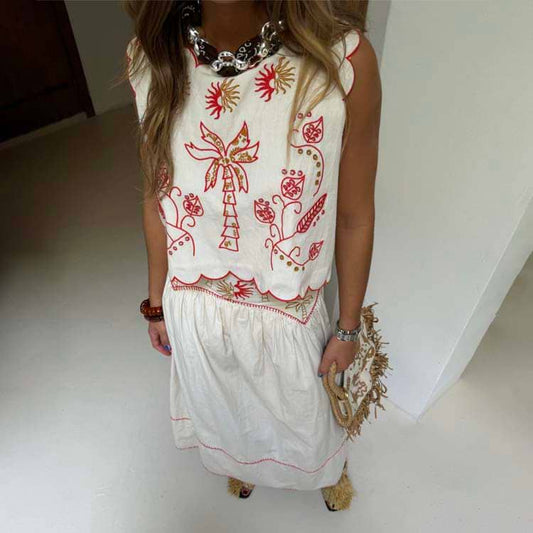 Holiday reversible coconut tree embroidery suit